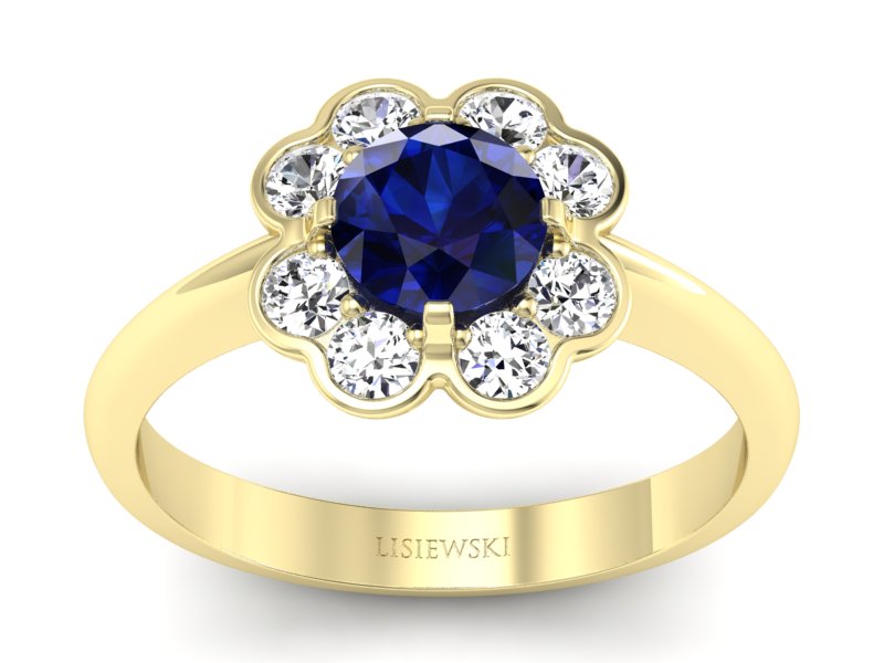 Złoty pierścionek z szafirem i diamentami - p16250zsz
