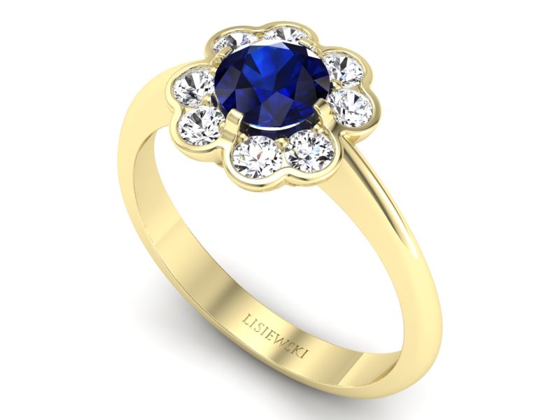 Złoty pierścionek z szafirem i diamentami - p16250zsz — zdjęcie 3