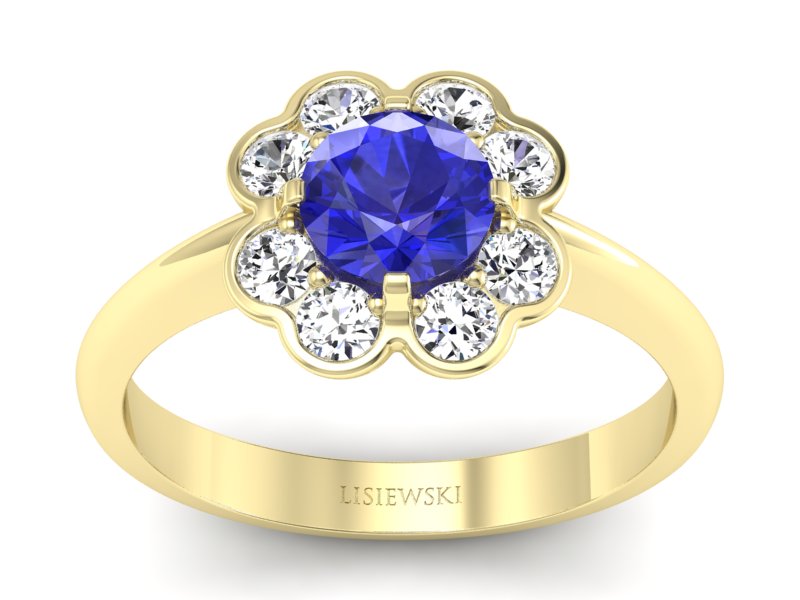 Pierścionek szafir i brylanty żółte białe złoto - p16250zszc