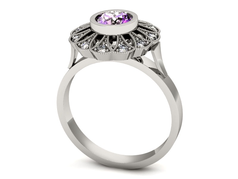 Pierścionek z ametystem i brylantami białe złoto - p16253bat — zdjęcie 3