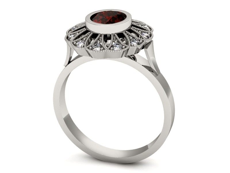 Pierścionek białe złoto z granatem i brylantami - p16253bgr — zdjęcie 3