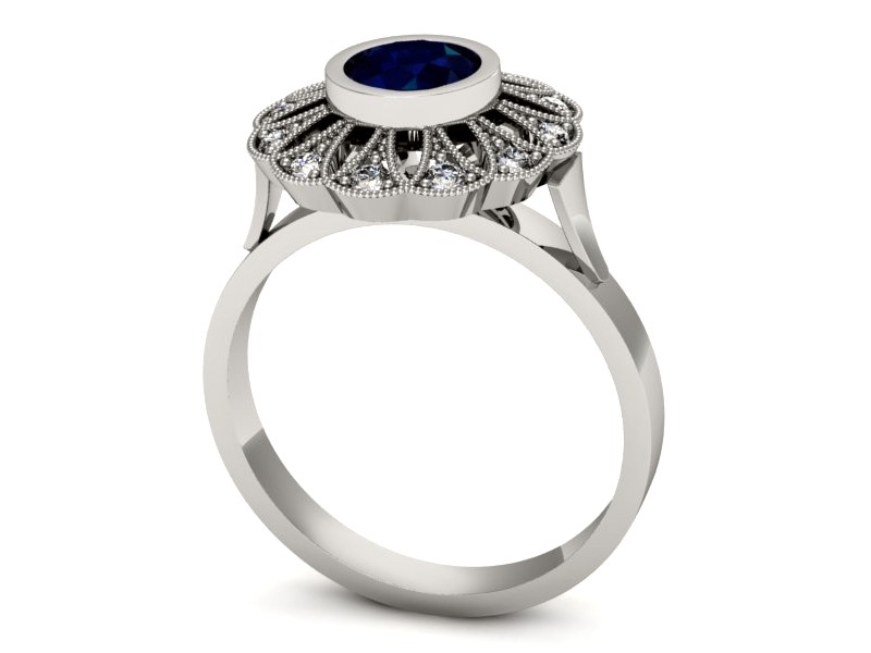 Pierścionek z szafirem i brylantami białe złoto - p16253bsz — zdjęcie 3