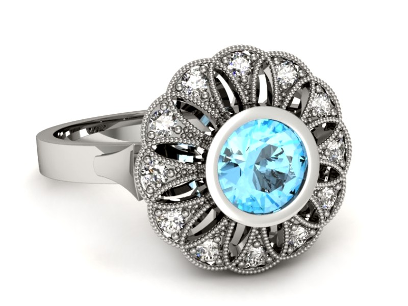 Pierścionek z topazem i brylantami białe złoto - p16253btp — zdjęcie 2