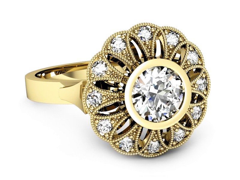 Złoty pierścionek z brylantami żółte złoto - p16253z — zdjęcie 2