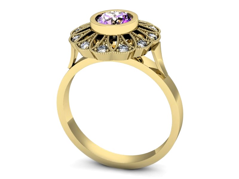 Pierścionek ametyst i brylanty żółte złoto - p16253zat — zdjęcie 3