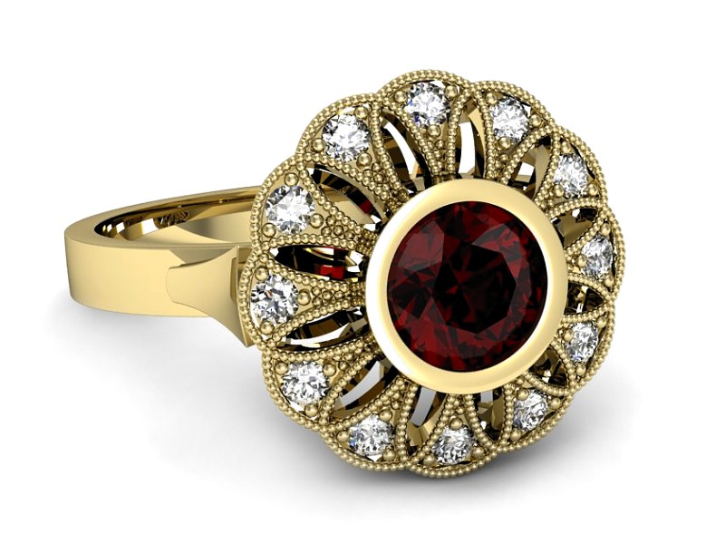 Złoty pierścionek z granatem żółte złoto - p16253zgr — zdjęcie 2