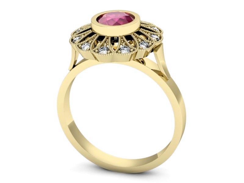 Pierścionek z rubinem i brylantami żółte złoto - p16253zr — zdjęcie 3