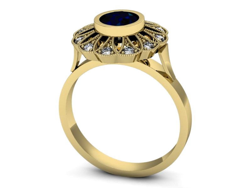 Złoty pierścionek z szafirem i diamentami - p16253zsz — zdjęcie 3