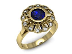 Złoty pierścionek z szafirem i diamentami - p16253zszc