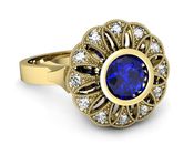 Złoty pierścionek z szafirem i diamentami - p16253zszc - 2