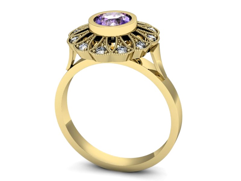 Pierścionek z tanzanitem i brylantami żółte złoto - p16253zt — zdjęcie 3