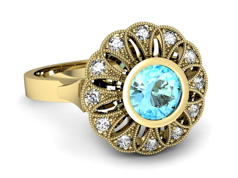 Pierścionek z topazem i brylantami żółte złoto - p16253ztp — zdjęcie 2