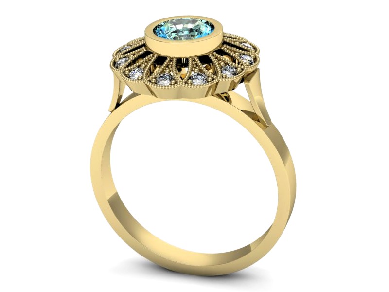 Pierścionek z topazem i brylantami żółte złoto - p16253ztp — zdjęcie 3