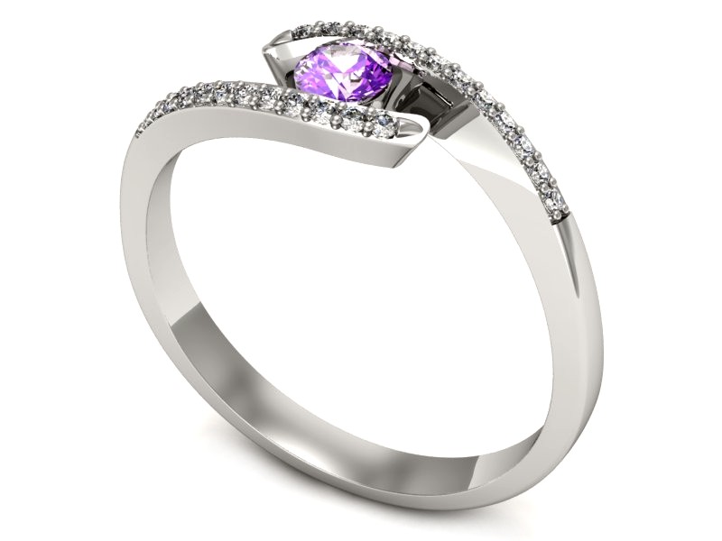Złoty pierścionek z ametystem i brylantami - p16257bat — zdjęcie 3