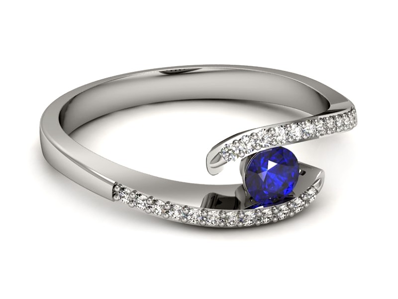 Pierścionek z szafirem i brylantami białe złoto - p16257bszc — zdjęcie 2