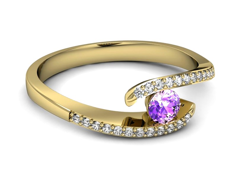 Pierścionek z ametystem i brylantami żółte złoto - p16257zat — zdjęcie 2