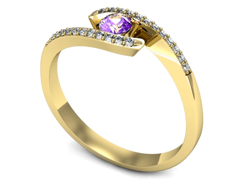 Pierścionek z ametystem i brylantami żółte złoto - p16257zat — zdjęcie 3