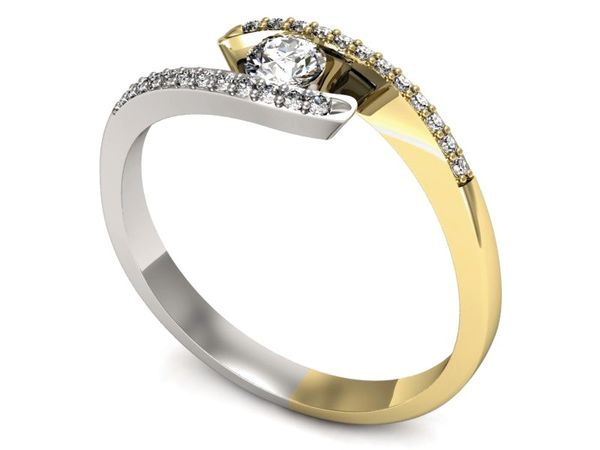 Pierścionek z diamentami żółte i białe złoto 585 - p16257zb