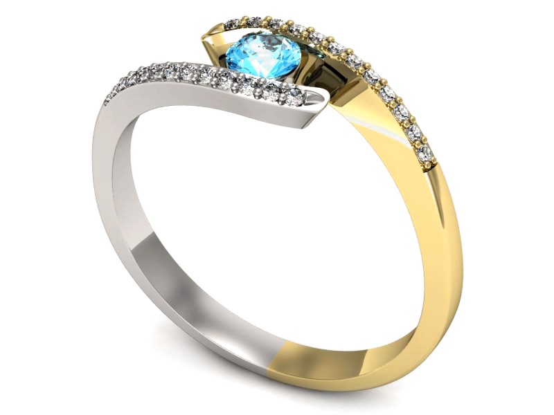 Pierścionek topaz i brylanty białe i żółte złoto - p16257zba — zdjęcie 3