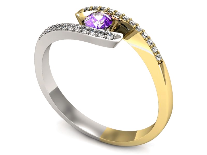 Złoty pierścionek z ametystem i brylantami - p16257zbat — zdjęcie 3