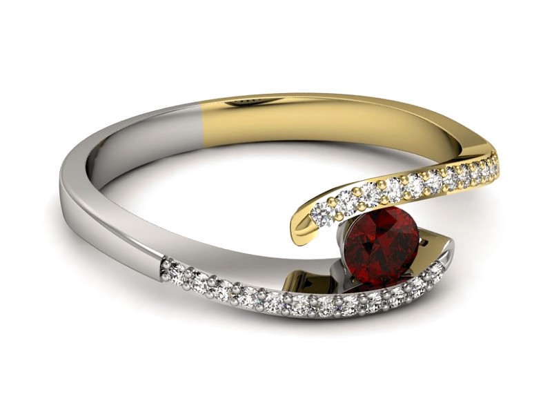 Pierścionek z diamentami i granatem - p16257zbgr — zdjęcie 2