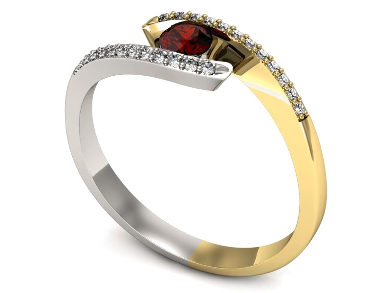 Pierścionek z diamentami i granatem - p16257zbgr — zdjęcie 3