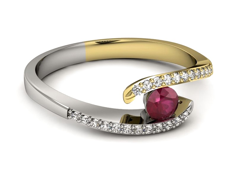 Złoty pierścionek z rubinem i brylantami - p16257zbr — zdjęcie 2
