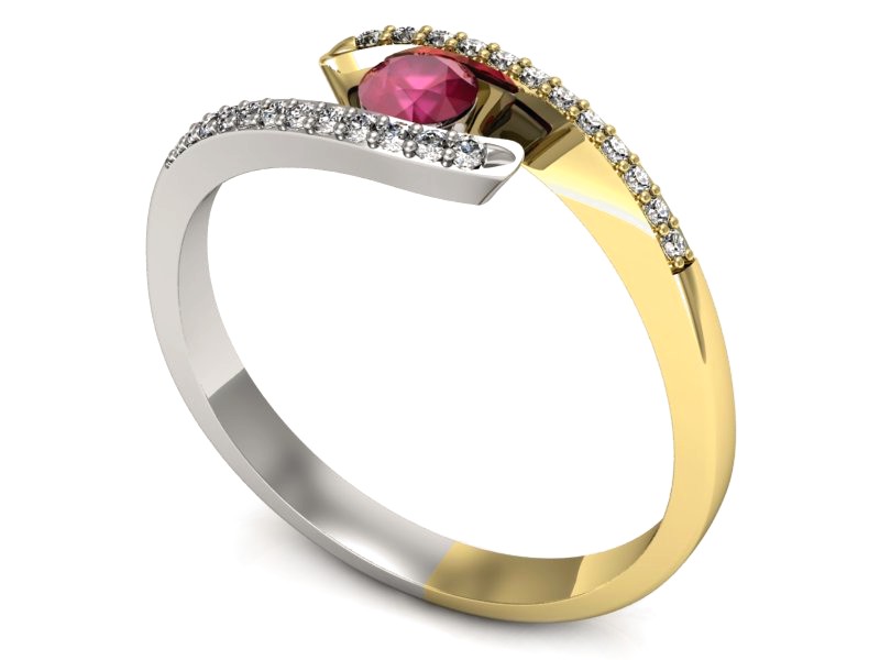 Złoty pierścionek z rubinem i brylantami - p16257zbr — zdjęcie 3
