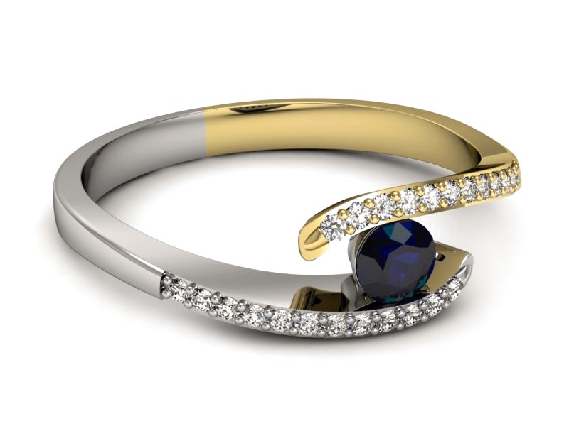 Pierścionek z szafirem i diamentami - p16257zbsz — zdjęcie 2