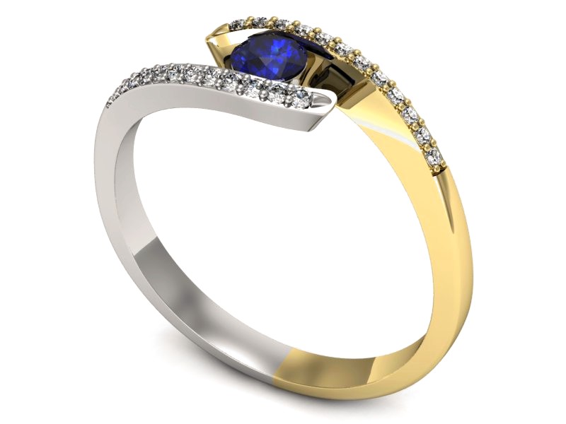 Pierścionek szafir i diament żółte białe złoto - p16257zbszc — zdjęcie 3