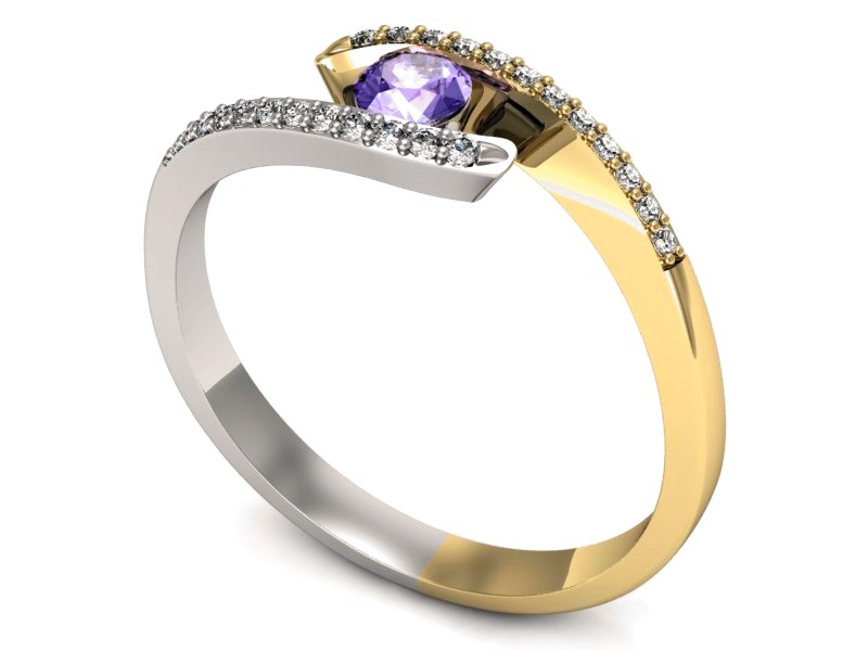 Złoty pierścionek z tanzanitem i brylantami - p16257zbt — zdjęcie 3