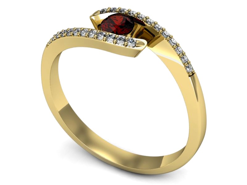 Złoty pierścionek z granatem i brylantami - p16257zgr — zdjęcie 3