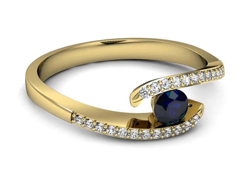 Złoty pierścionek z szafirem i brylantami - p16257zsz — zdjęcie 2