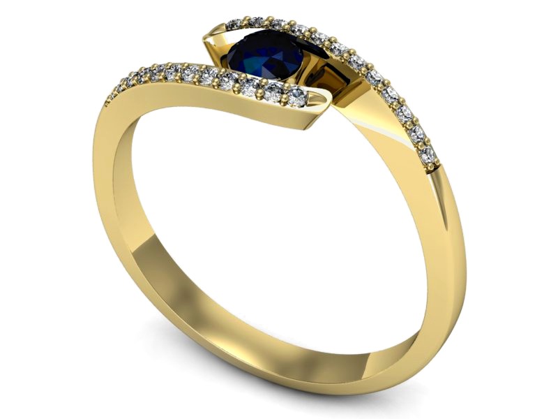 Złoty pierścionek z szafirem i brylantami - p16257zsz — zdjęcie 3