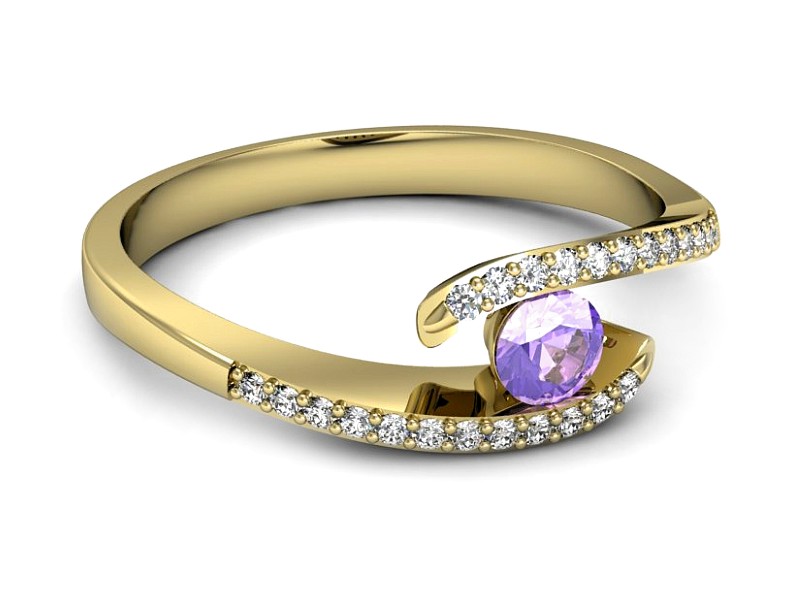 Pierścionek z tanzanitem i brylantami żółte złoto - p16257zt — zdjęcie 2