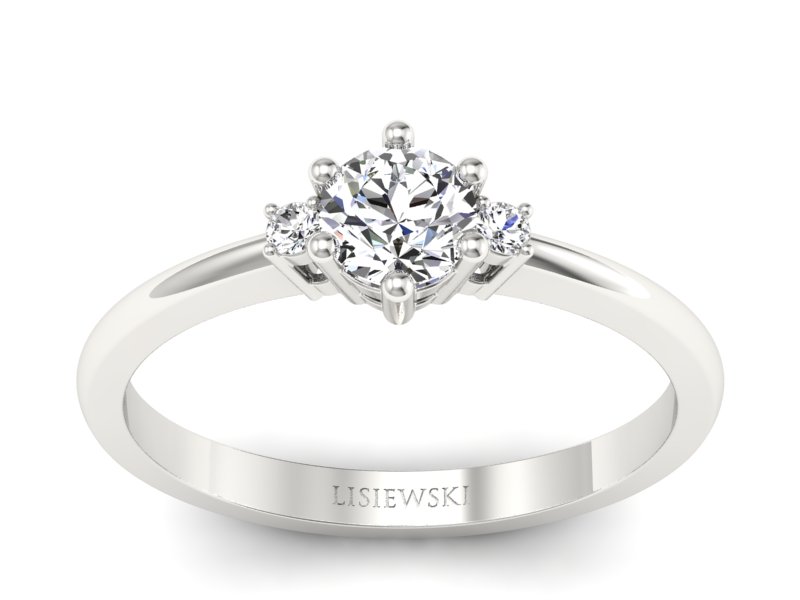 Pierścionek z diamentem i brylantami białe złoto - p16258bVV