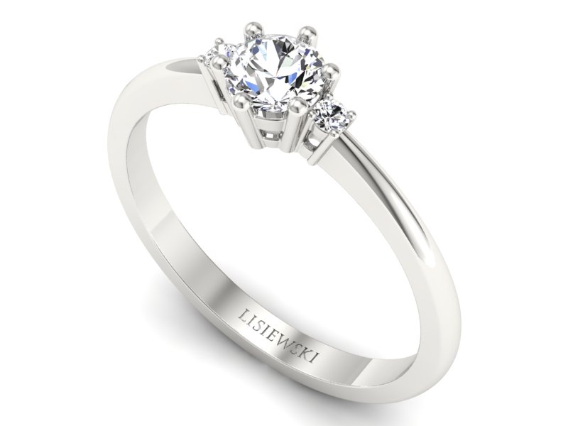 Pierścionek z diamentem i brylantami białe złoto - p16258bVV — zdjęcie 3