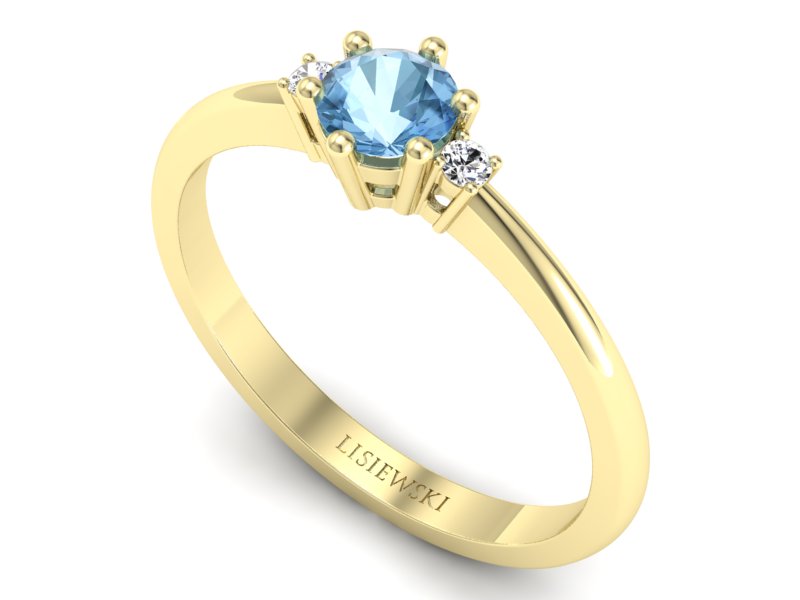 Złoty pierścionek z topazem i brylantami - p16258za — zdjęcie 3