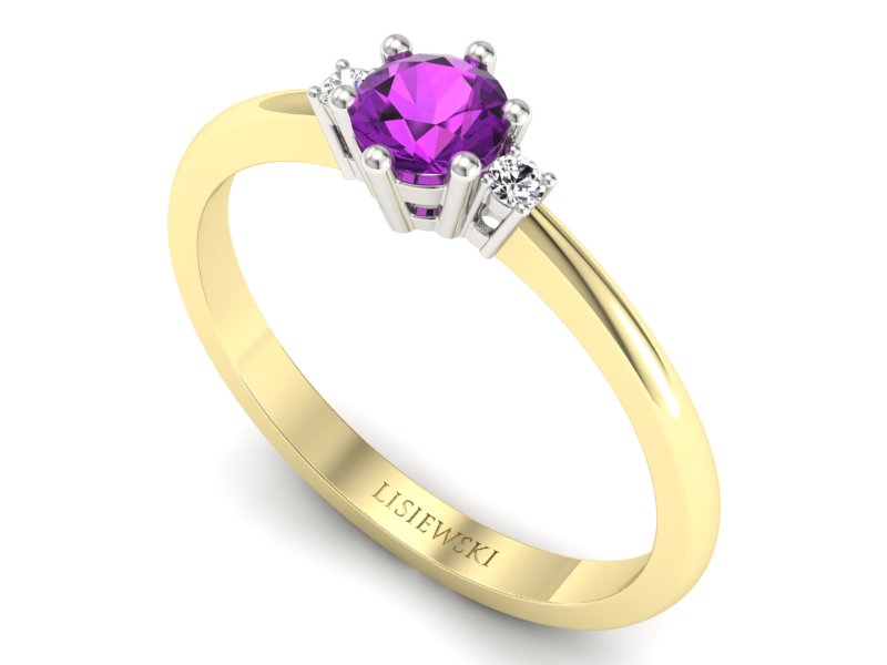 Złoty pierścionek ametyst brylanty złoto - p16258zbat — zdjęcie 3