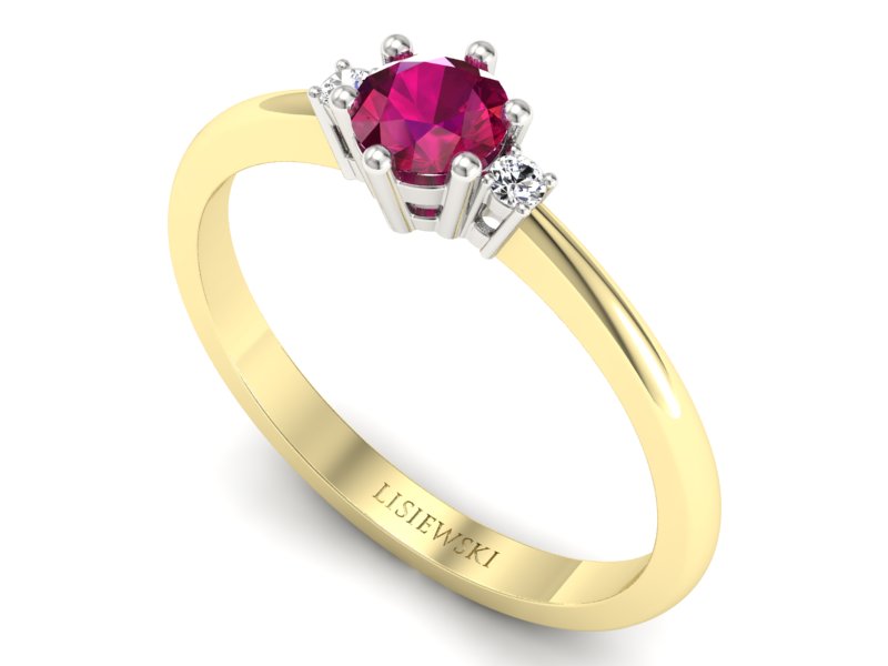 Złoty pierścionek z rubinem i diamentami - p16258zbr — zdjęcie 3