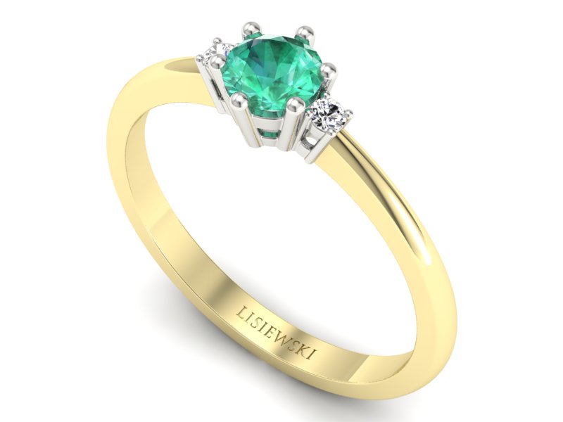 Złoty pierścionek ze szmaragdem i diamentami - p16258zbsm — zdjęcie 3