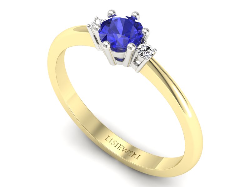 Pierścionek diamenty szafir białe żółte złoto - p16258zbszc — zdjęcie 3