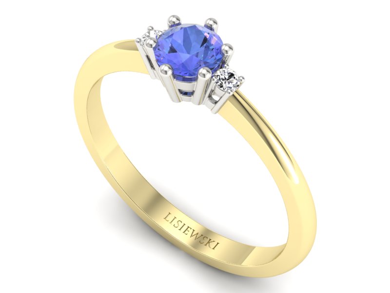 Złoty pierścionek z tanzanitem i brylantami - p16258zbt — zdjęcie 3