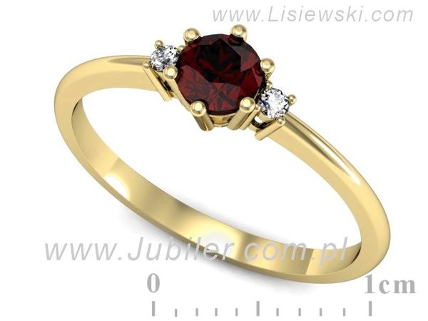 Pierścionek żółte złoto z granatem z brylantami próba 585 - p16258zgr- 1