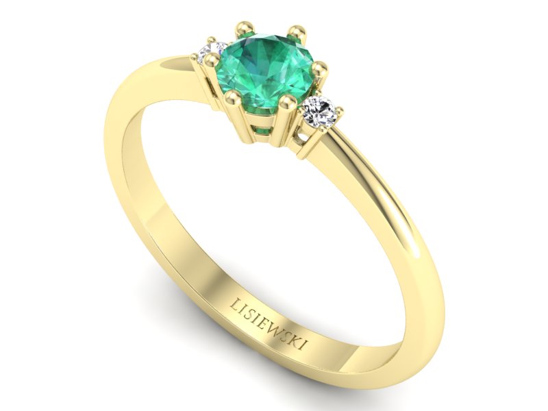 Złoty pierścionek ze szmaragdem i brylantami - p16258zsm — zdjęcie 3