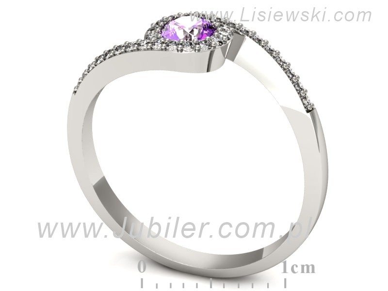 Pierścionek z ametystem i brylantami białe złoto - p16259bat — zdjęcie 3