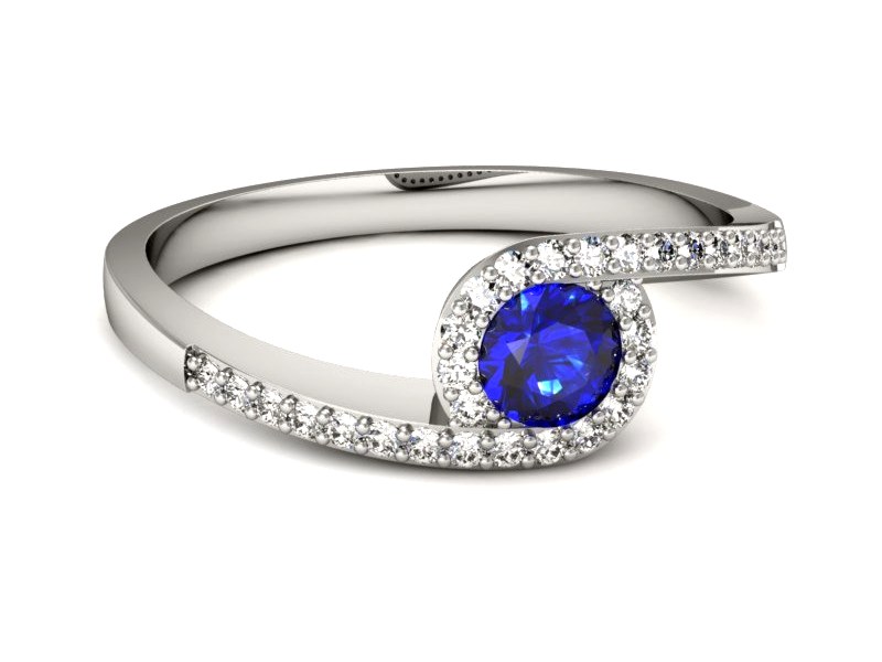 Pierścionek z szafirem i brylantami białe złoto - p16259bszc — zdjęcie 2