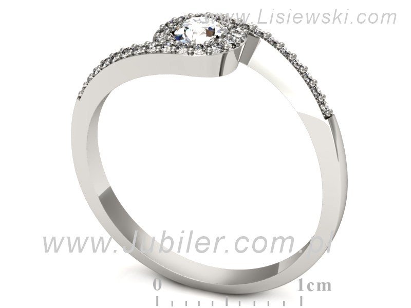 Złoty pierścionek z diamentem i brylantami - p16259bV — zdjęcie 3