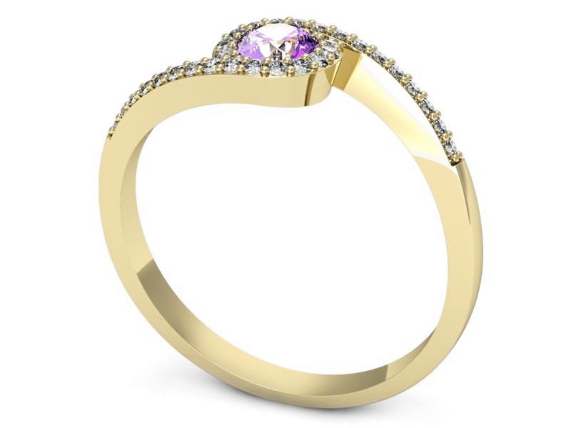 Pierścionek ametyst i brylanty żółte złoto - p16259zat — zdjęcie 3