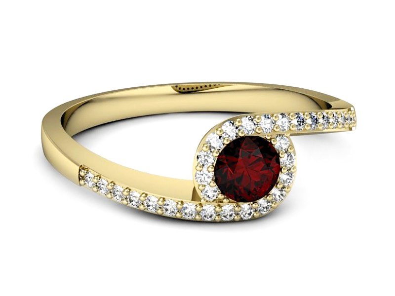 Złoty pierścionek z granatem i brylantami - p16259zgr — zdjęcie 2